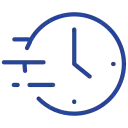 Blue clock icon with three lines suggesting fast movement or quick time.