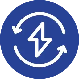 White lightning bolt encircled by two arrow symbols on a blue background.