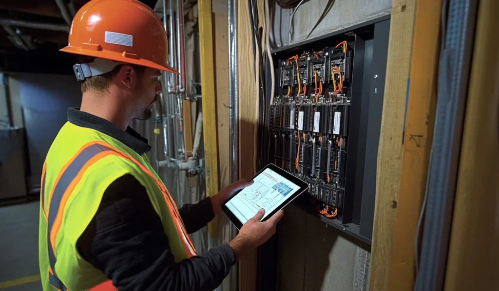 electrician inspecting an electrical installation