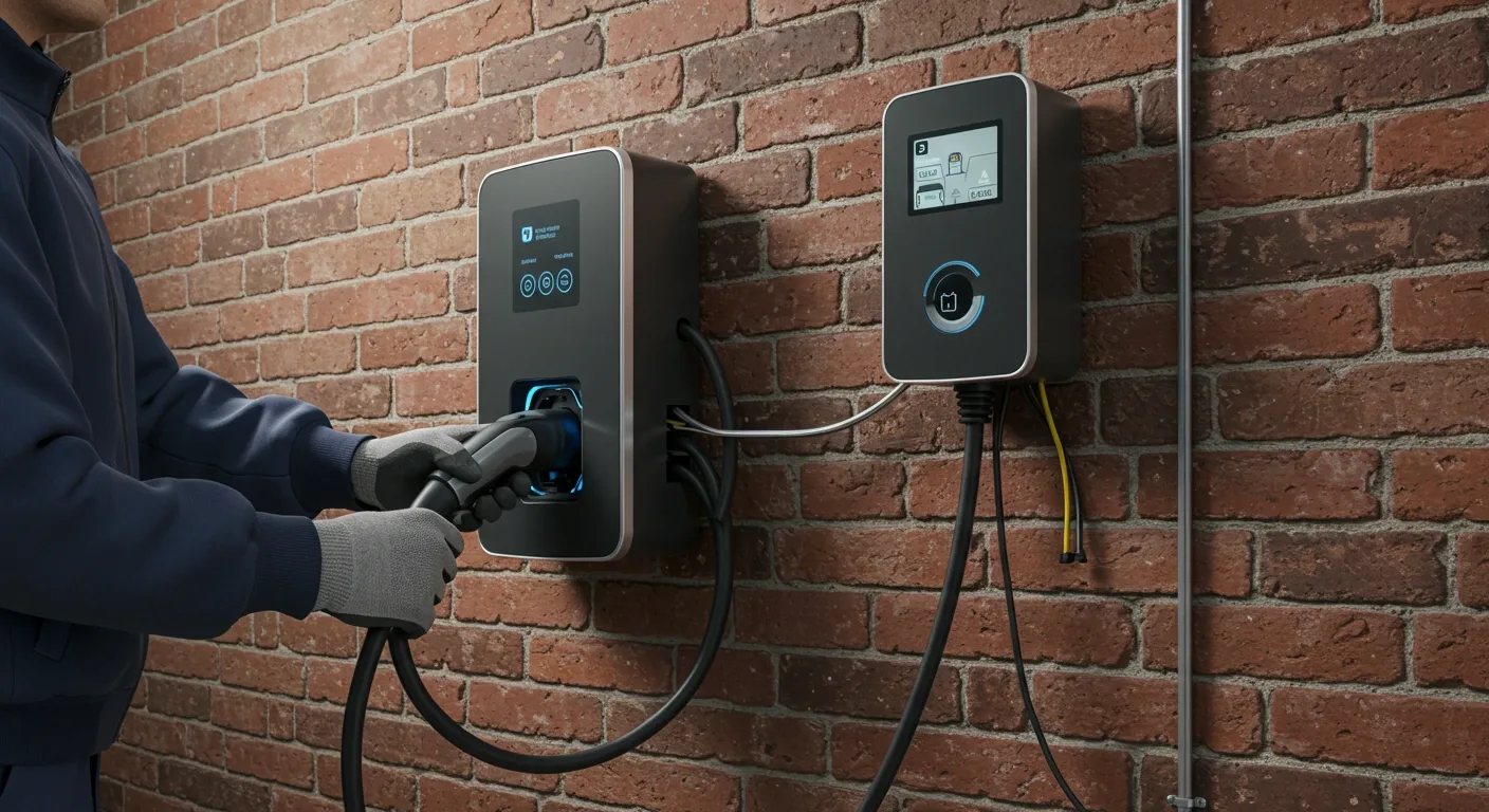 Professional electrician handling control panel wiring in a building installation